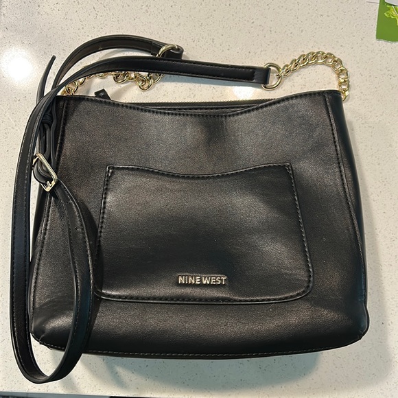 Nine West Bags Black Medium Size Crossbody Purse Gold Detail On
